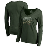 Minnesota Wild Women's Graceful Long Sleeve V-Neck T-Shirt - Green T-shirts
