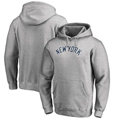 New York Yankees Official Wordmark Fitted Pullover Hoodie Heather Gray