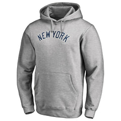 New York Yankees Official Wordmark Fitted Pullover Hoodie Heather Gray