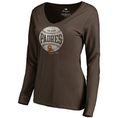 San Diego Padres Women's Cooperstown Collection Slider Long Sleeve V-Neck T-Shirt Brown