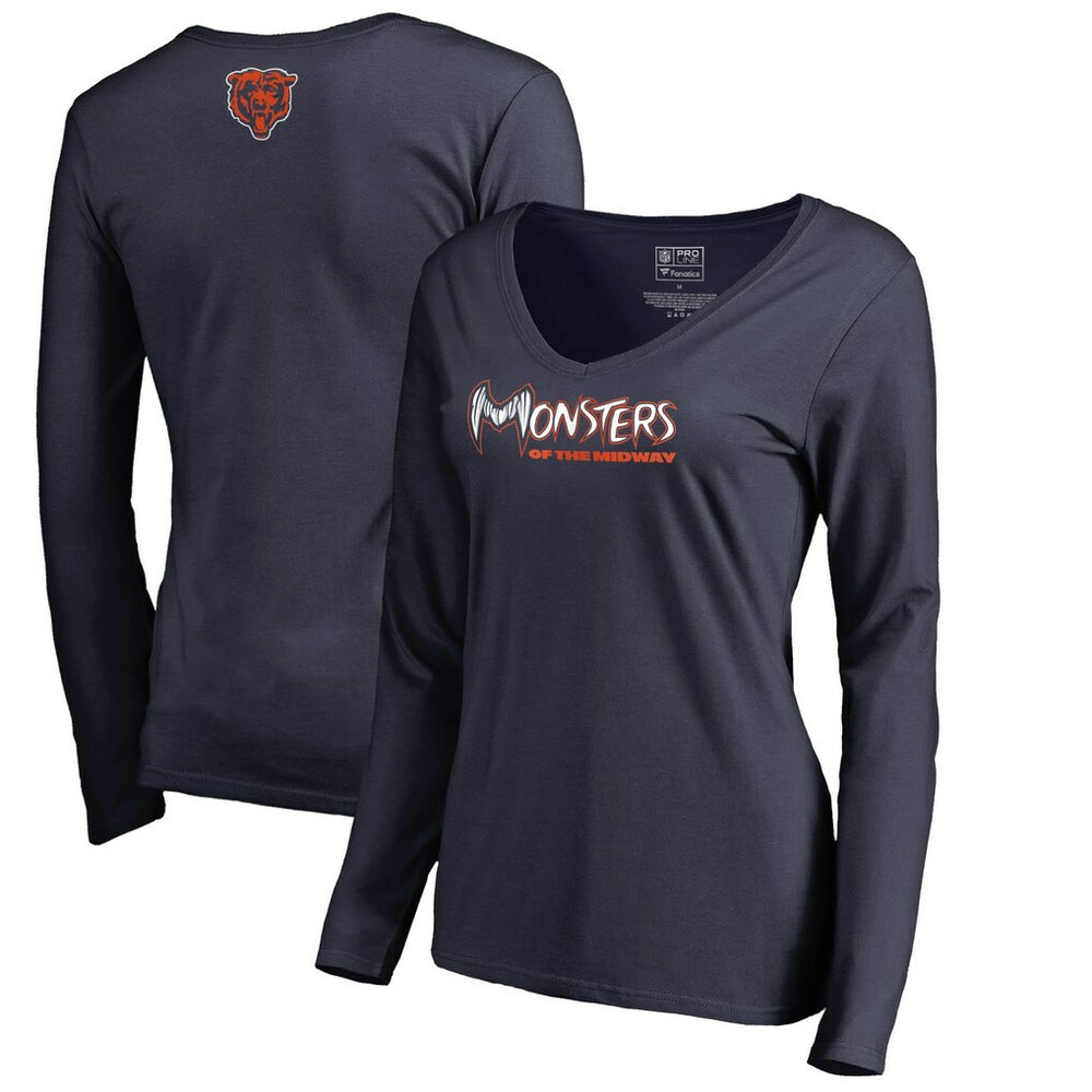 Chicago Bears Women's Monsters Long Sleeve V-Neck T-Shirt - Navy discount