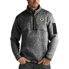 Green Bay Packers Antigua Fortune Big & Tall Quarter-Zip Pullover Jacket - Heather Black on sale