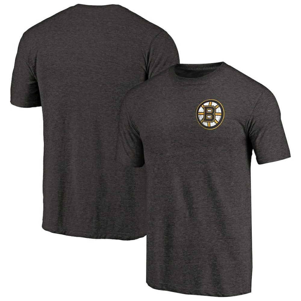 Boston Bruins Primary Logo Left Chest Distressed Tri-Blend T-Shirt - Black T-shirts