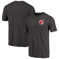 New Jersey Devils Primary Logo Left Chest Distressed Tri-Blend T-Shirt - Black T-shirts