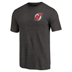 New Jersey Devils Primary Logo Left Chest Distressed Tri-Blend T-Shirt - Black T-shirts