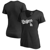 Los Angeles Dodgers Women's Team Lockup V-Neck T-Shirt Black