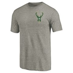 Milwaukee Bucks Primary Logo Left Chest Distressed Tri-Blend T-Shirt - Gray for sale