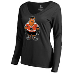 Philadelphia Flyers Women's Gritty Long Sleeve V-Neck T-Shirt - Black T-shirts