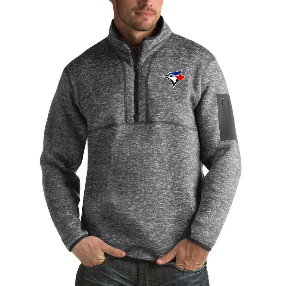 Toronto Blue Jays Antigua Fortune Big & Tall Quarter-Zip Pullover Jacket Heather Charcoal