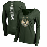 Giannis Antetokounmpo Milwaukee Bucks Women's Team Backer Name & Number Long Sleeve V-Neck T-Shirt - Hunter Green on sale