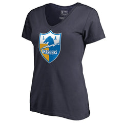 Los Angeles Chargers Women's Retro Shield Logo V-Neck T-Shirt - Navy discount