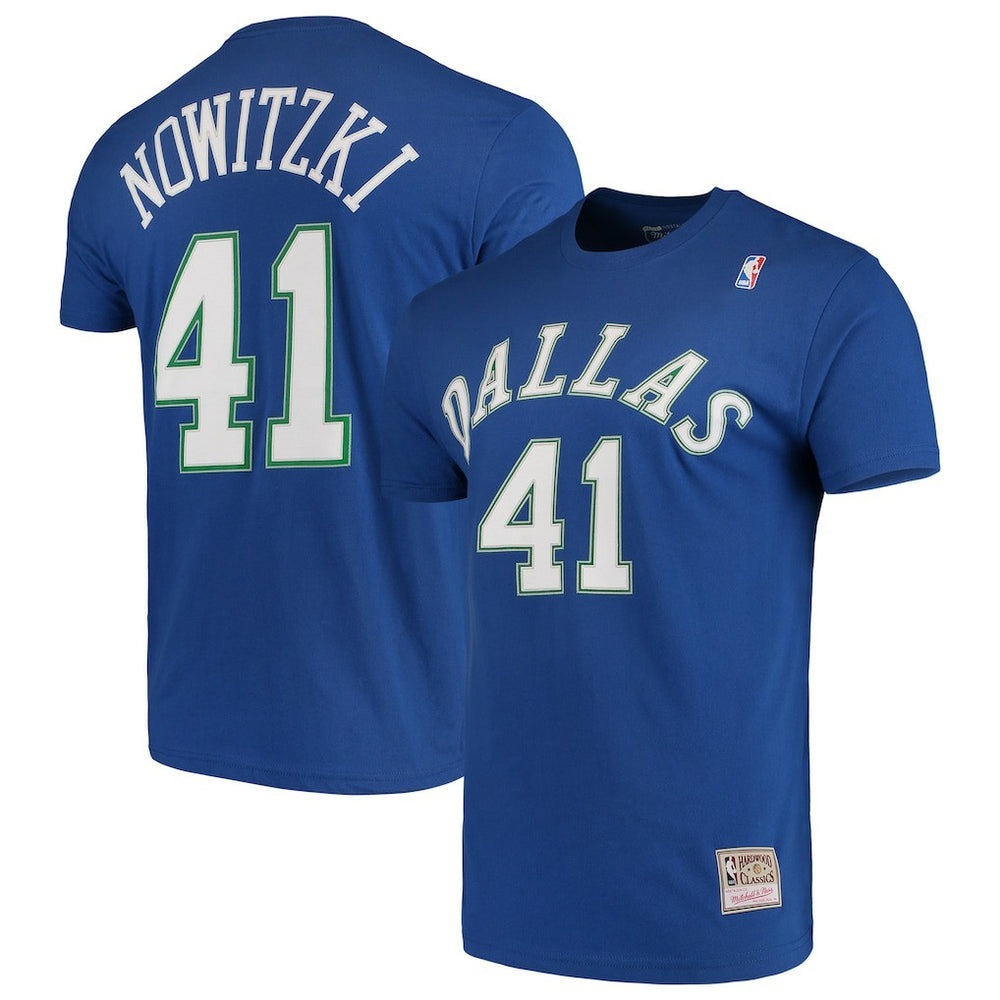 Dirk Nowitzki Dallas Mavericks Hardwood Classics Team Name & Number T-Shirt sale - Blue for sale