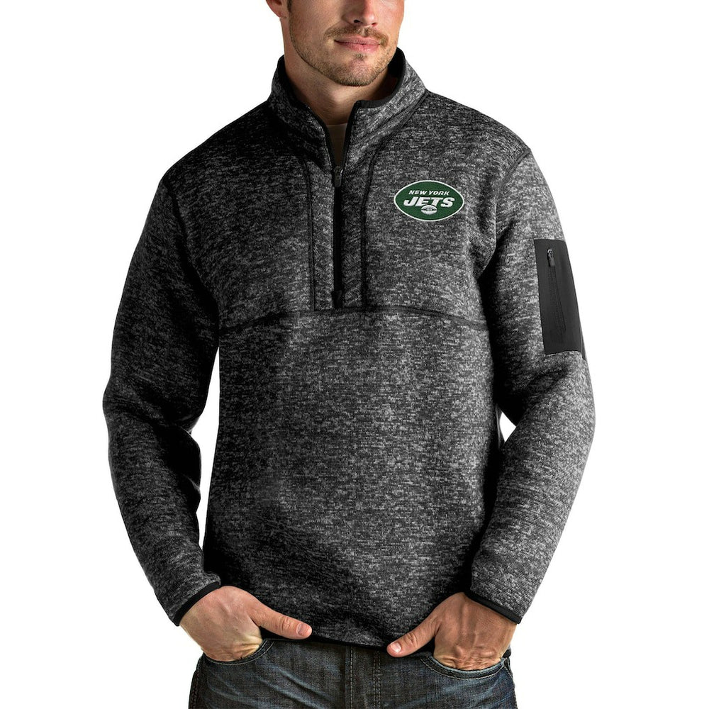New York Jets Antigua Fortune 1/4-Zip Pullover Jacket - Heather Black sale