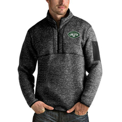 New York Jets Antigua Fortune 1/4-Zip Pullover Jacket - Heather Black sale