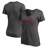Boston Red Sox Women's Pink Wordmark V-Neck T-Shirt Heathered Gray
