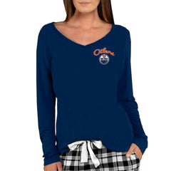 Edmonton Oilers Concepts Sport Women's Marathon Knit Long Sleeve V-Neck Top - Navy Tops