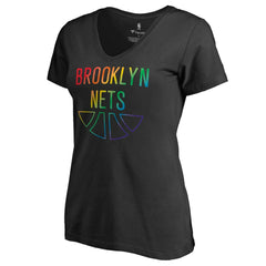 Brooklyn Nets Women's Team Pride Wordmark V-Neck T-Shirt - Black cheap