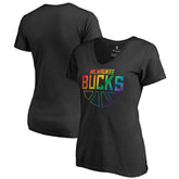 Milwaukee Bucks Women's Team Pride Wordmark V-Neck T-Shirt - Black sale
