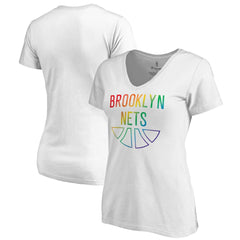 Brooklyn Nets Women's Team Pride Wordmark V-Neck T-Shirt - White on sale