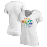 Milwaukee Bucks Women's Team Pride Wordmark V-Neck T-Shirt - White discount