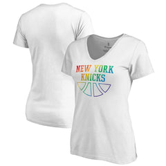 New York Knicks Women's Team Pride Wordmark V-Neck T-Shirt - White shop