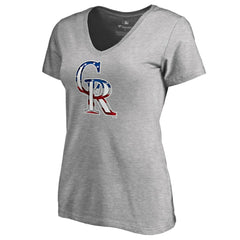 Charlie Blackmon Colorado Rockies Women's Banner Wave Name & Number V-Neck T-Shirt Heathered Gray
