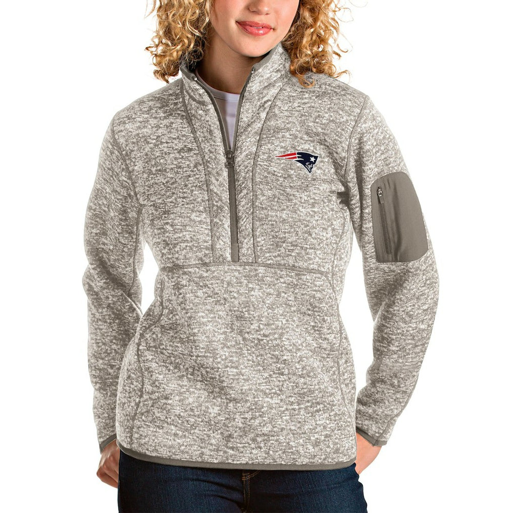 New England Patriots Antigua Women's Fortune Half-Zip Pullover Jacket - Oatmeal for sale