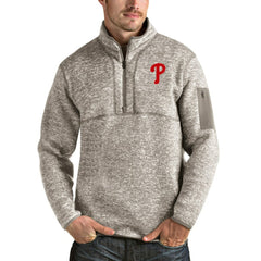 Philadelphia Phillies Antigua Fortune Quarter-Zip Pullover Jacket Oatmeal