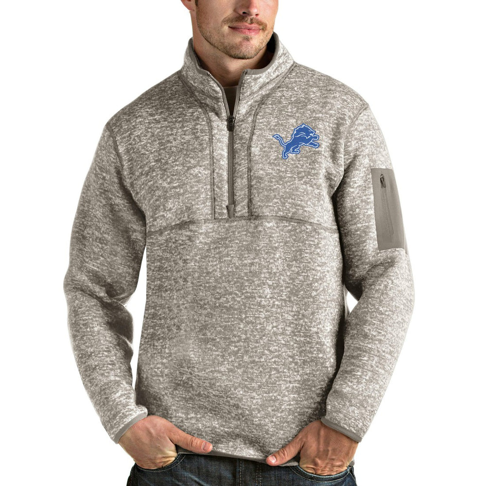 Detroit Lions Antigua Fortune Quarter-Zip Pullover Jacket - Oatmeal on sale
