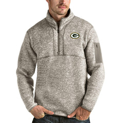 Green Bay Packers Antigua Fortune Quarter-Zip Pullover Jacket - Oatmeal sale