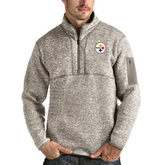 Pittsburgh Steelers Antigua Fortune Quarter-Zip Pullover Jacket - Oatmeal on sale