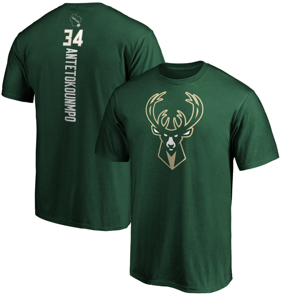 Giannis Antetokounmpo Milwaukee Bucks Team Playmaker Name & Number T-Shirt - Hunter Green for sale