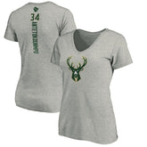 Giannis Antetokounmpo Milwaukee Bucks Women's Playmaker Name & Number V-Neck T-Shirt - Heathered Gray cheap