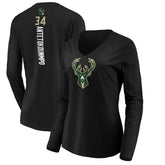 Giannis Antetokounmpo Milwaukee Bucks Women's Playmaker Name & Number Long Sleeve V-Neck T-Shirt - Black cheap
