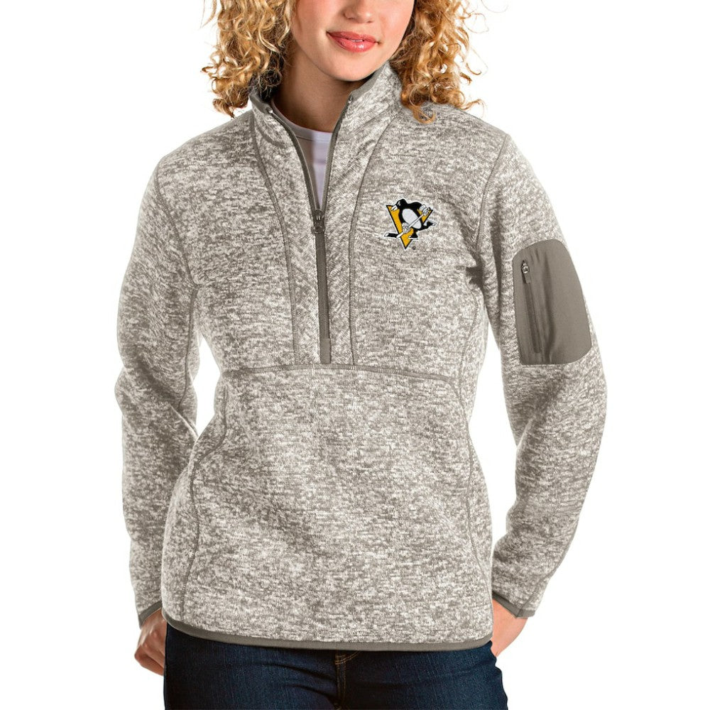 Pittsburgh Penguins Antigua Women's Fortune Half-Zip Sweatshirt - Oatmeal Sweatshirts