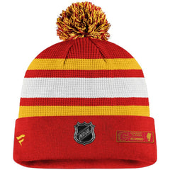 Calgary Flames Fanatics Authentic Pro Cuffed Pom Knit Hat - Red/Yellow Hats