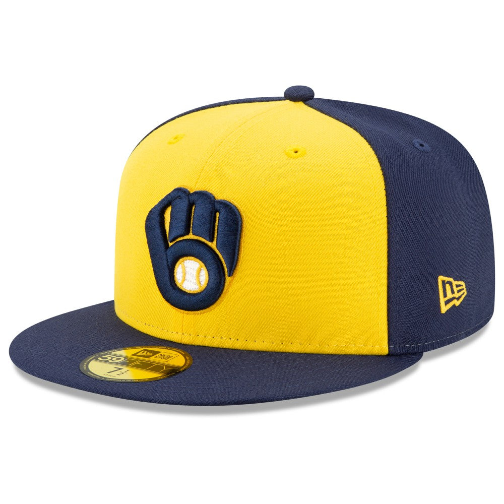 Milwaukee Brewers Alternate Authentic Collection On-Field 59FIFTY Fitted Hat Navy/Yellow