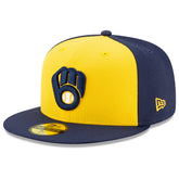 Milwaukee Brewers Alternate Authentic Collection On-Field 59FIFTY Fitted Hat Navy/Yellow