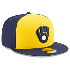 Milwaukee Brewers Alternate Authentic Collection On-Field 59FIFTY Fitted Hat Navy/Yellow