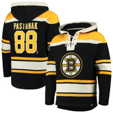 David Pastrnak Boston Bruins '47 Player Lacer Pullover Hoodie - Black Hoodies