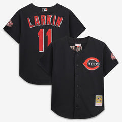 Barry Larkin Cincinnati Reds Cooperstown Collection Mesh Batting Practice Button-Up Jersey Black