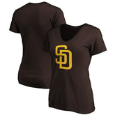 San Diego Padres Women's Core Official Logo V-Neck T-Shirt Brown