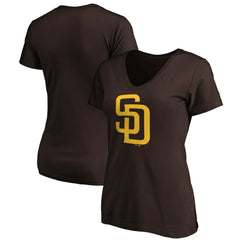 San Diego Padres Women's Core Official Logo V-Neck T-Shirt Brown