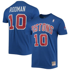 Dennis Rodman Detroit Pistons Hardwood Classics Stitch Name & Number T-Shirt sale - Blue online