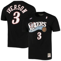 Allen Iverson Philadelphia 76ers Hardwood Classics Stitch Name & Number T-Shirt sale - Black sale
