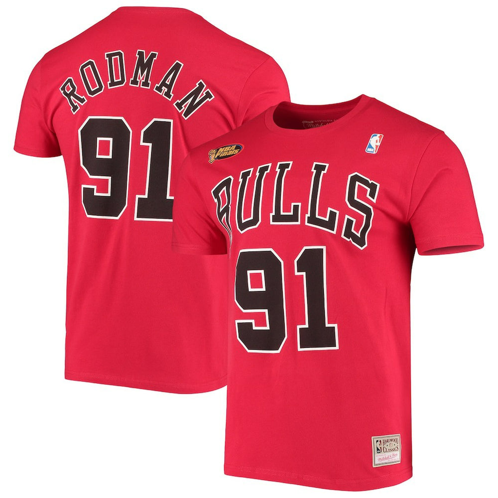 Dennis Rodman Chicago Bulls Hardwood Classics Stitch Name & Number T-Shirt sale - Red sale