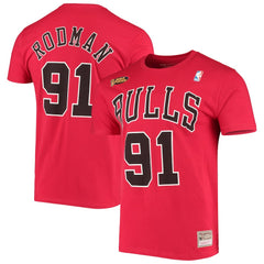 Dennis Rodman Chicago Bulls Hardwood Classics Stitch Name & Number T-Shirt sale - Red sale