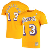 Wilt Chamberlain Los Angeles Lakers Hardwood Classics Stitch Name & Number T-Shirt - Gold on sale