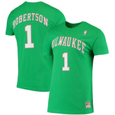 Oscar Robertson Milwaukee Bucks Hardwood Classics Stitch Name & Number T-Shirt - Green cheap