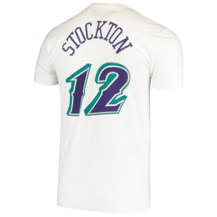 John Stockton Utah Jazz Hardwood Classics Stitch Name & Number T-Shirt - White discount